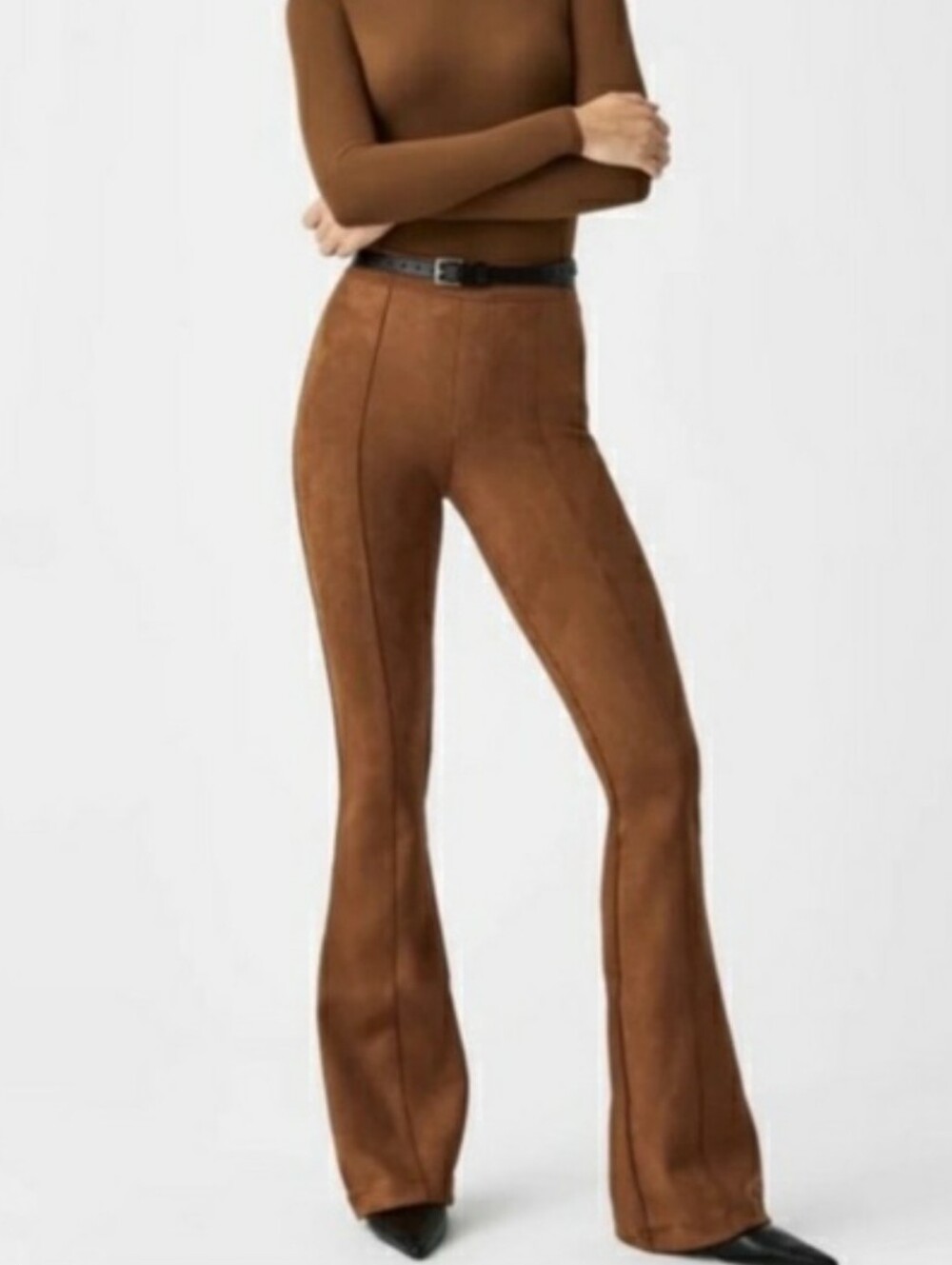 Spanx Faux Suede Flare Pants In Rich Camel - Picture 10 of 12